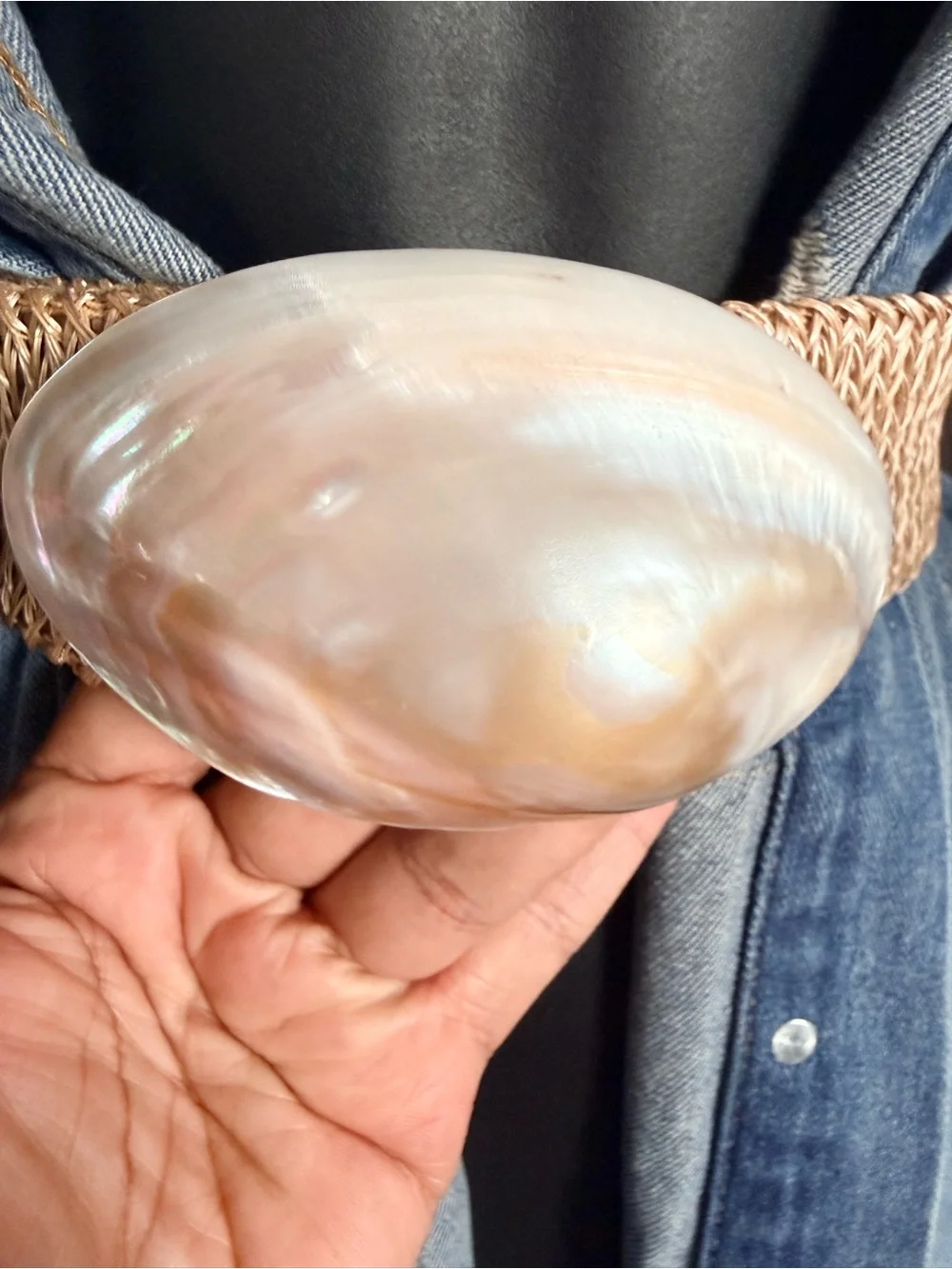 Vintage Tropical Shell World Natural Shell Woven Belt - Large